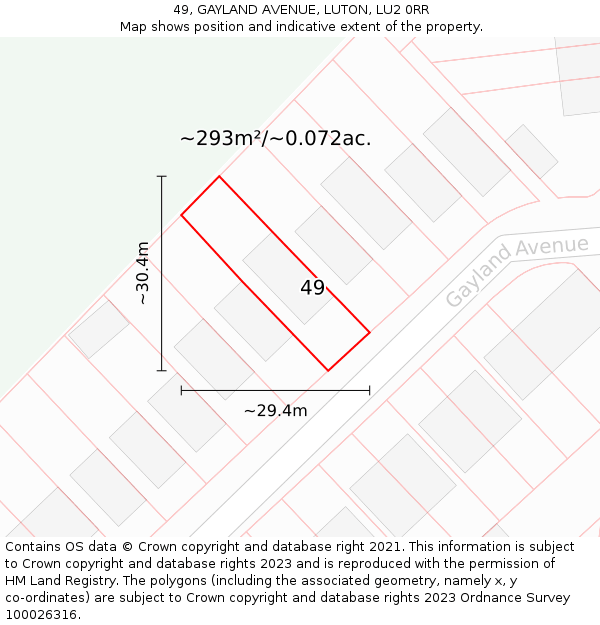 49, GAYLAND AVENUE, LUTON, LU2 0RR: Plot and title map