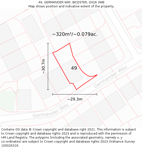 49, GERMANDER WAY, BICESTER, OX26 3WB: Plot and title map