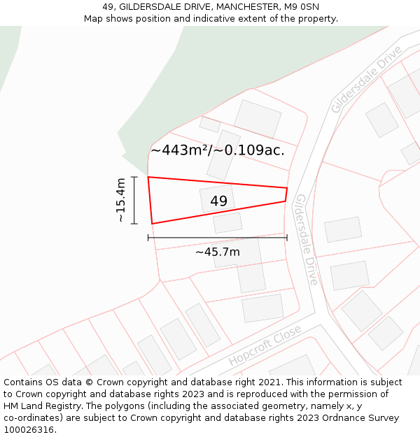 49, GILDERSDALE DRIVE, MANCHESTER, M9 0SN: Plot and title map