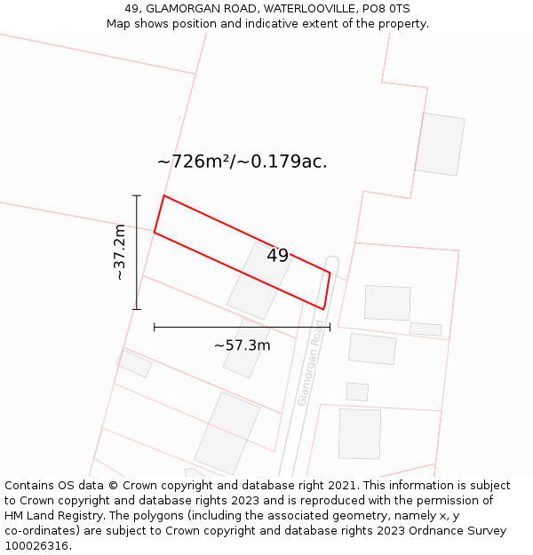 49, GLAMORGAN ROAD, WATERLOOVILLE, PO8 0TS: Plot and title map