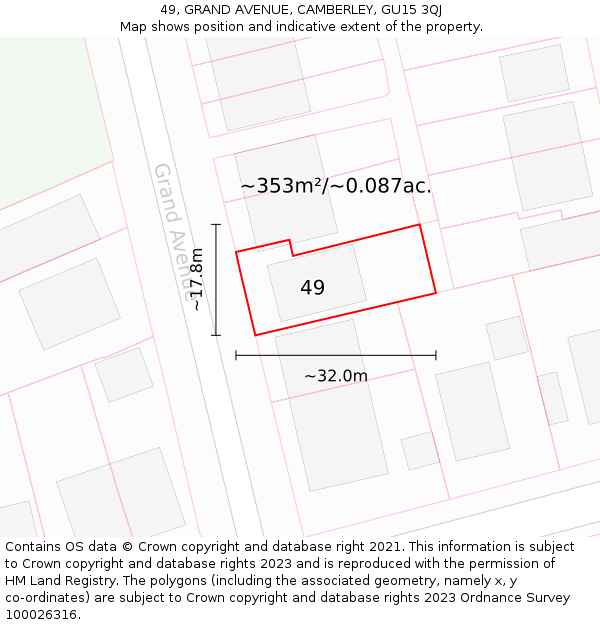 49, GRAND AVENUE, CAMBERLEY, GU15 3QJ: Plot and title map