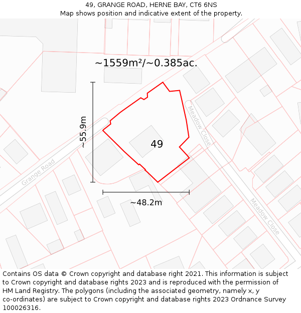 49, GRANGE ROAD, HERNE BAY, CT6 6NS: Plot and title map