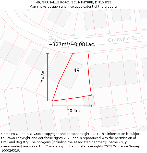 49, GRANVILLE ROAD, SCUNTHORPE, DN15 8GS: Plot and title map