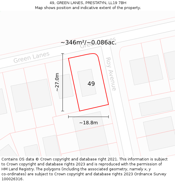 49, GREEN LANES, PRESTATYN, LL19 7BH: Plot and title map