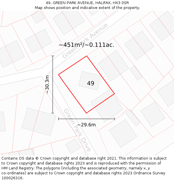 49, GREEN PARK AVENUE, HALIFAX, HX3 0SR: Plot and title map