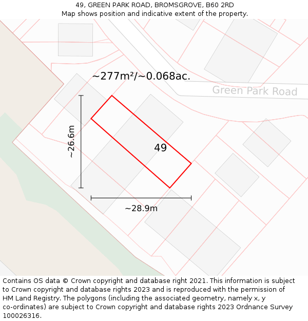 49, GREEN PARK ROAD, BROMSGROVE, B60 2RD: Plot and title map
