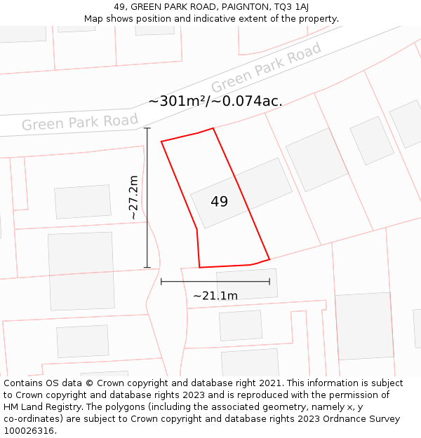 49, GREEN PARK ROAD, PAIGNTON, TQ3 1AJ: Plot and title map