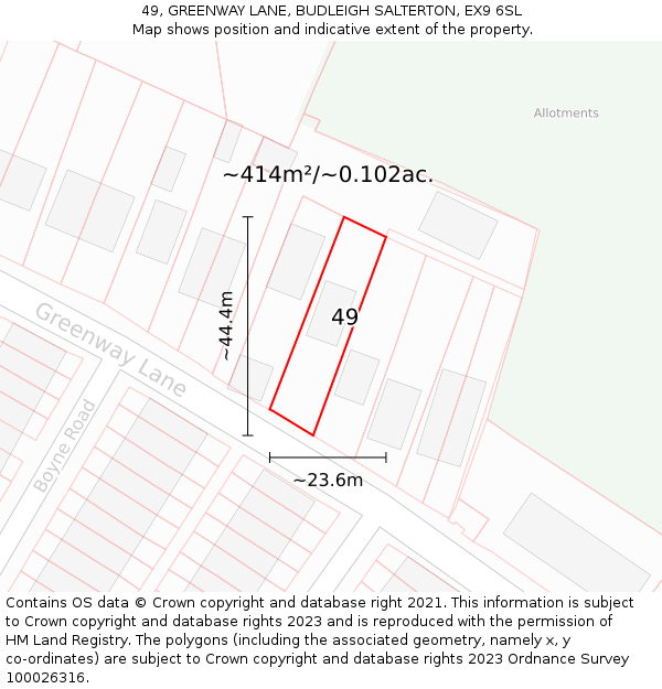 49, GREENWAY LANE, BUDLEIGH SALTERTON, EX9 6SL: Plot and title map