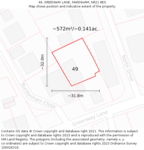 49, GREENWAY LANE, FAKENHAM, NR21 8ES: Plot and title map