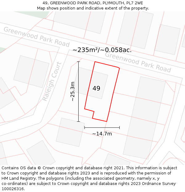49, GREENWOOD PARK ROAD, PLYMOUTH, PL7 2WE: Plot and title map