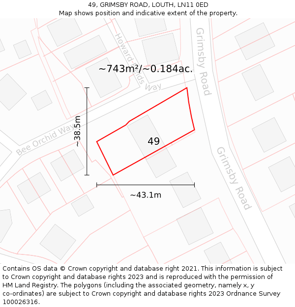 49, GRIMSBY ROAD, LOUTH, LN11 0ED: Plot and title map