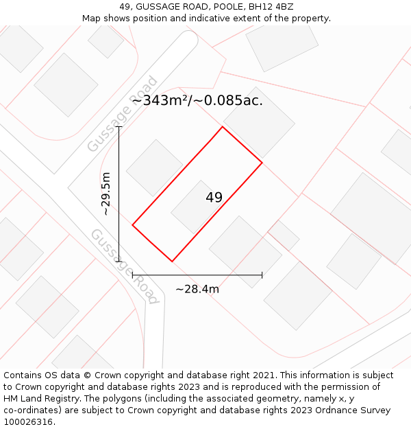 49, GUSSAGE ROAD, POOLE, BH12 4BZ: Plot and title map