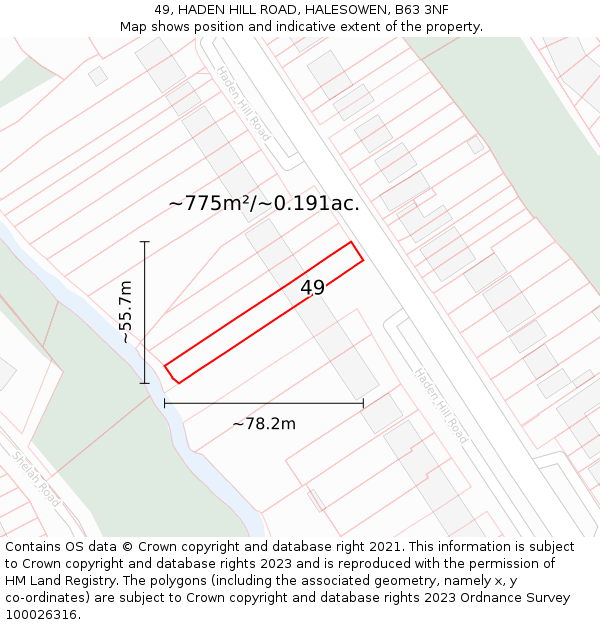 49, HADEN HILL ROAD, HALESOWEN, B63 3NF: Plot and title map