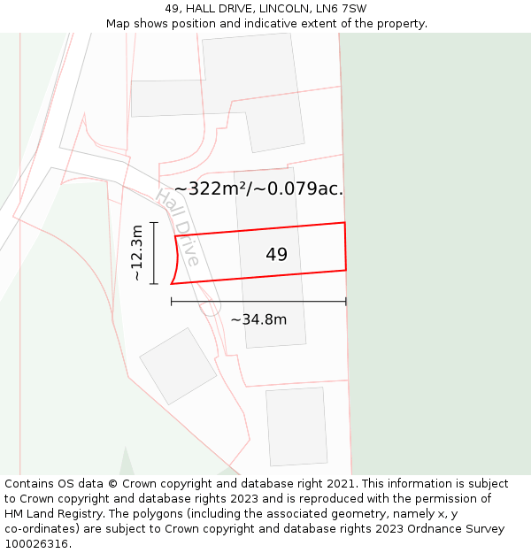 49, HALL DRIVE, LINCOLN, LN6 7SW: Plot and title map