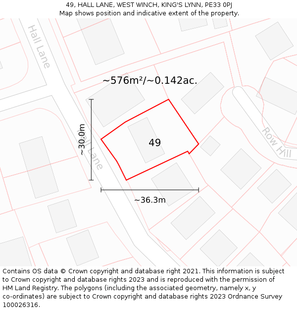 49, HALL LANE, WEST WINCH, KING'S LYNN, PE33 0PJ: Plot and title map