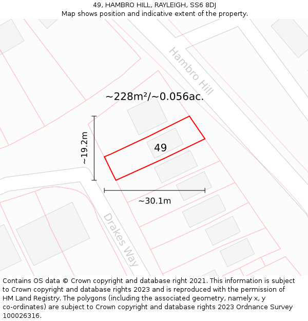 49, HAMBRO HILL, RAYLEIGH, SS6 8DJ: Plot and title map