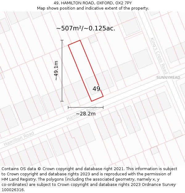 49, HAMILTON ROAD, OXFORD, OX2 7PY: Plot and title map