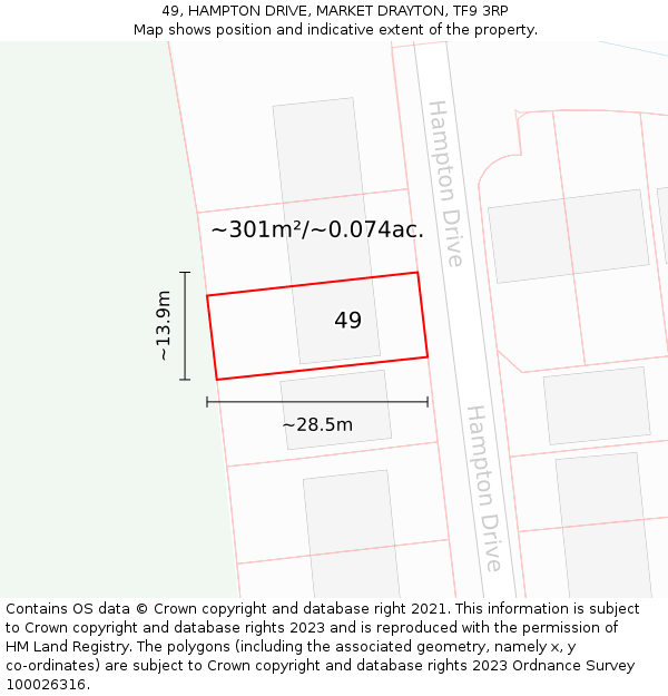 49, HAMPTON DRIVE, MARKET DRAYTON, TF9 3RP: Plot and title map