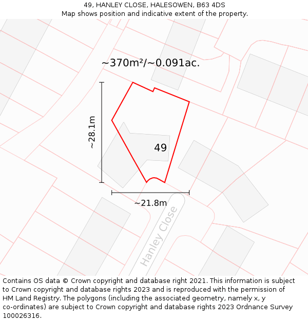 49, HANLEY CLOSE, HALESOWEN, B63 4DS: Plot and title map