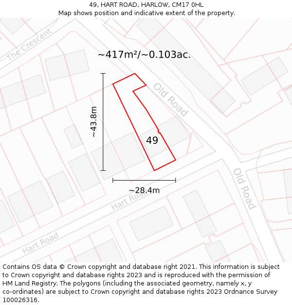 49, HART ROAD, HARLOW, CM17 0HL: Plot and title map