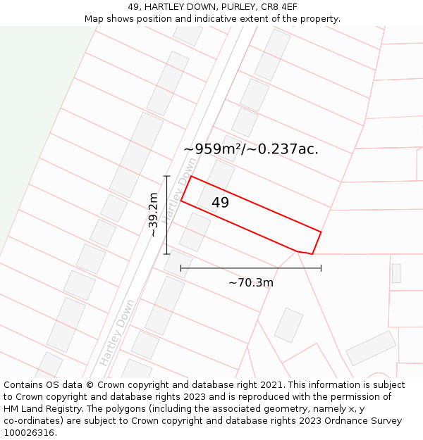 49, HARTLEY DOWN, PURLEY, CR8 4EF: Plot and title map