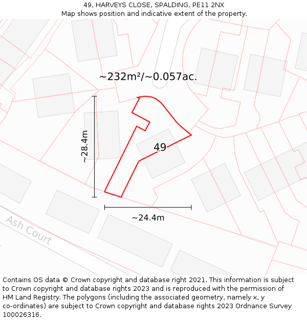 49, HARVEYS CLOSE, SPALDING, PE11 2NX: Plot and title map