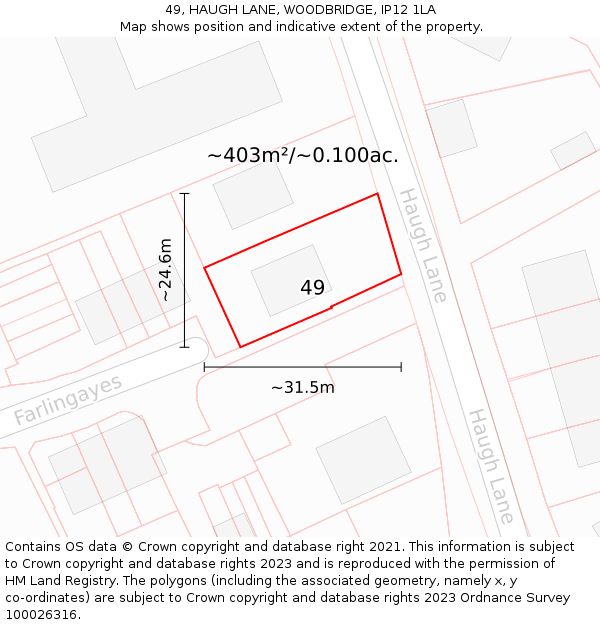 49, HAUGH LANE, WOODBRIDGE, IP12 1LA: Plot and title map