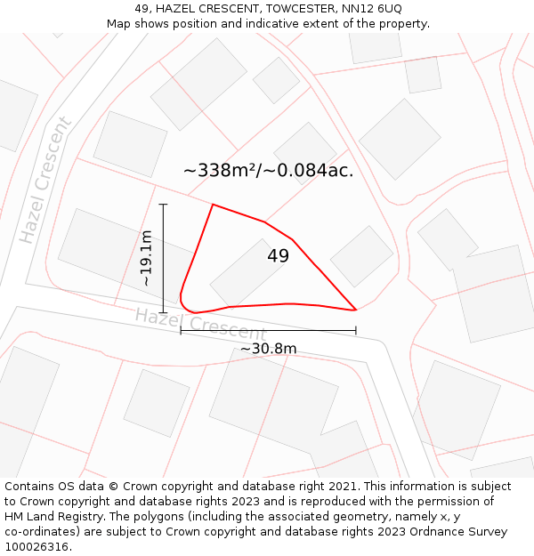 49, HAZEL CRESCENT, TOWCESTER, NN12 6UQ: Plot and title map