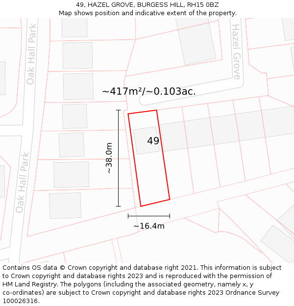 49, HAZEL GROVE, BURGESS HILL, RH15 0BZ: Plot and title map