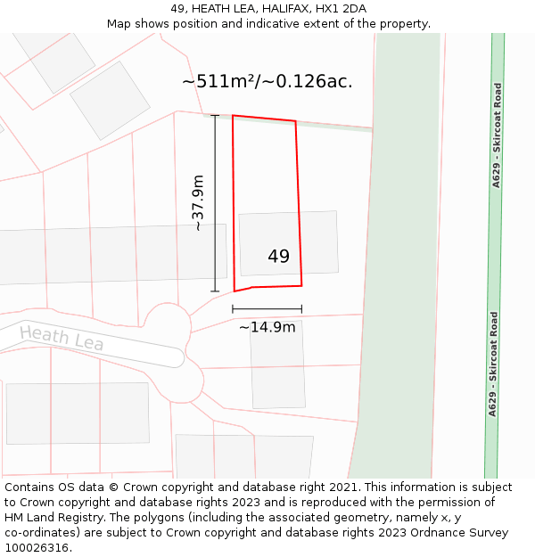 49, HEATH LEA, HALIFAX, HX1 2DA: Plot and title map