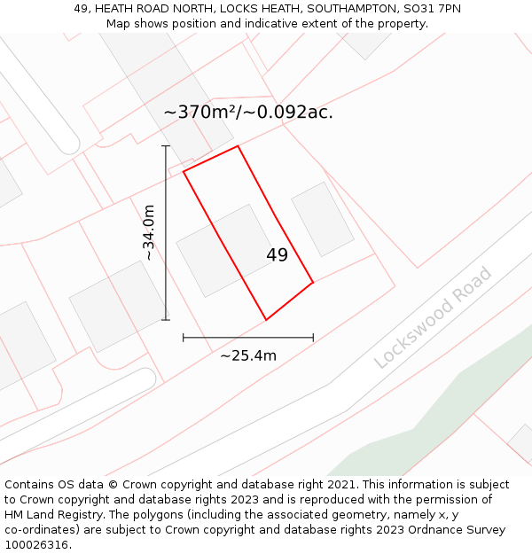 49, HEATH ROAD NORTH, LOCKS HEATH, SOUTHAMPTON, SO31 7PN: Plot and title map