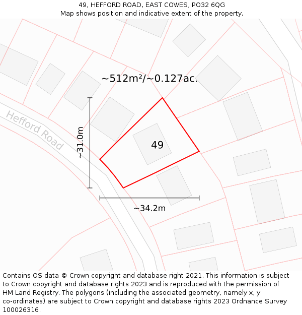 49, HEFFORD ROAD, EAST COWES, PO32 6QG: Plot and title map