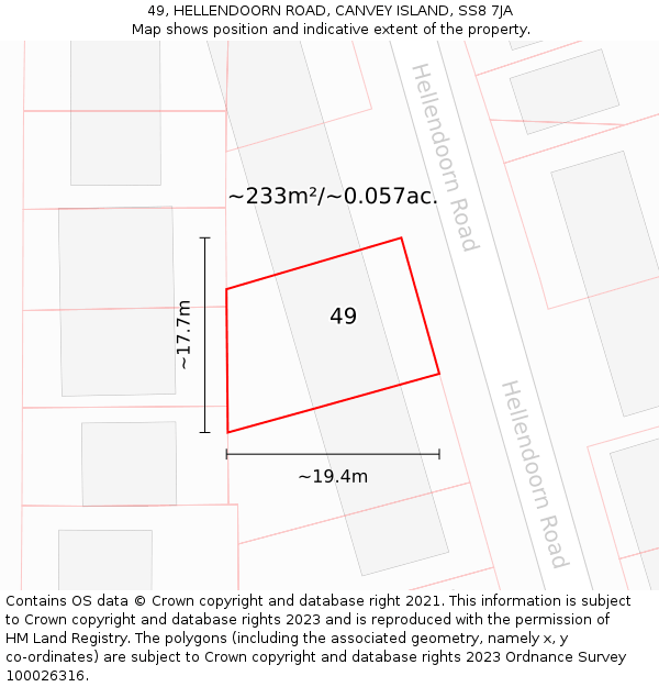 49, HELLENDOORN ROAD, CANVEY ISLAND, SS8 7JA: Plot and title map