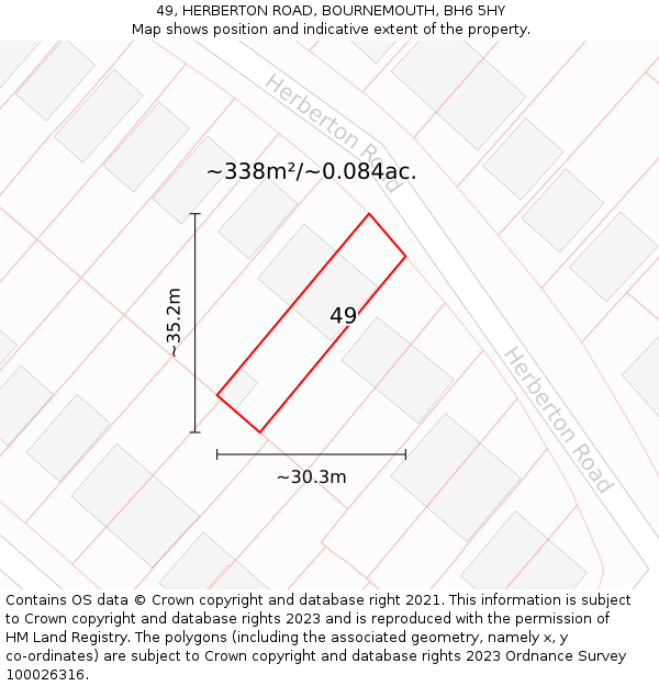 49, HERBERTON ROAD, BOURNEMOUTH, BH6 5HY: Plot and title map