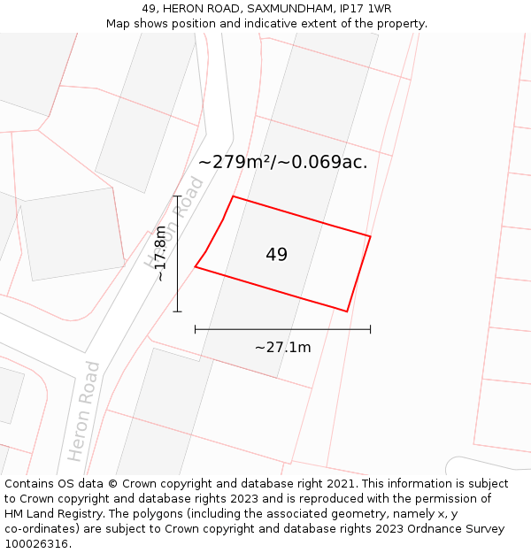 49, HERON ROAD, SAXMUNDHAM, IP17 1WR: Plot and title map