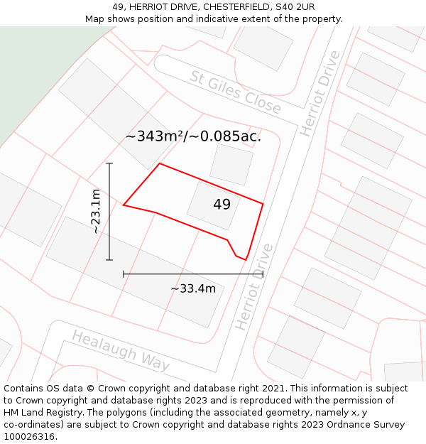 49, HERRIOT DRIVE, CHESTERFIELD, S40 2UR: Plot and title map