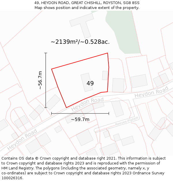 49, HEYDON ROAD, GREAT CHISHILL, ROYSTON, SG8 8SS: Plot and title map