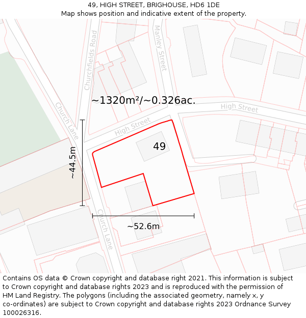 49, HIGH STREET, BRIGHOUSE, HD6 1DE: Plot and title map