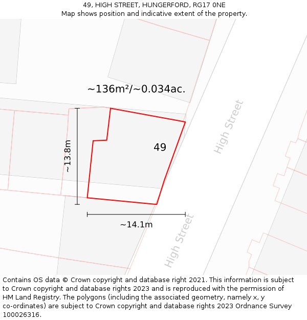 49, HIGH STREET, HUNGERFORD, RG17 0NE: Plot and title map