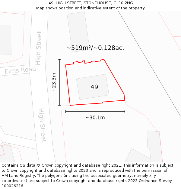 49, HIGH STREET, STONEHOUSE, GL10 2NG: Plot and title map