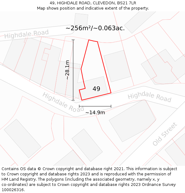 49, HIGHDALE ROAD, CLEVEDON, BS21 7LR: Plot and title map