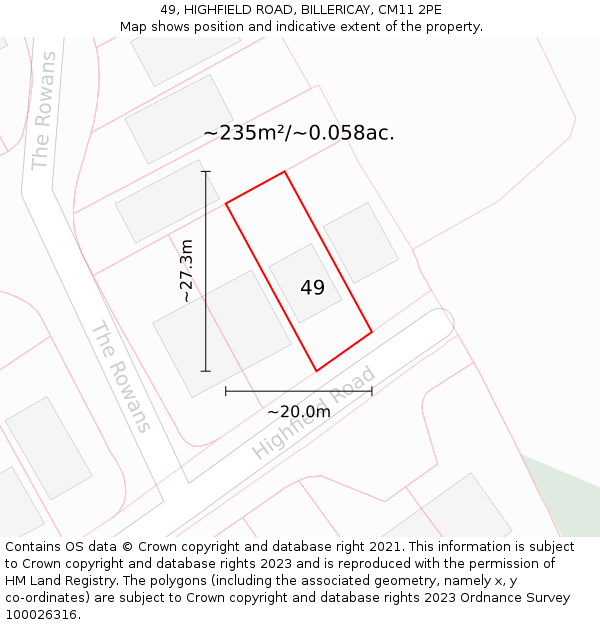 49, HIGHFIELD ROAD, BILLERICAY, CM11 2PE: Plot and title map