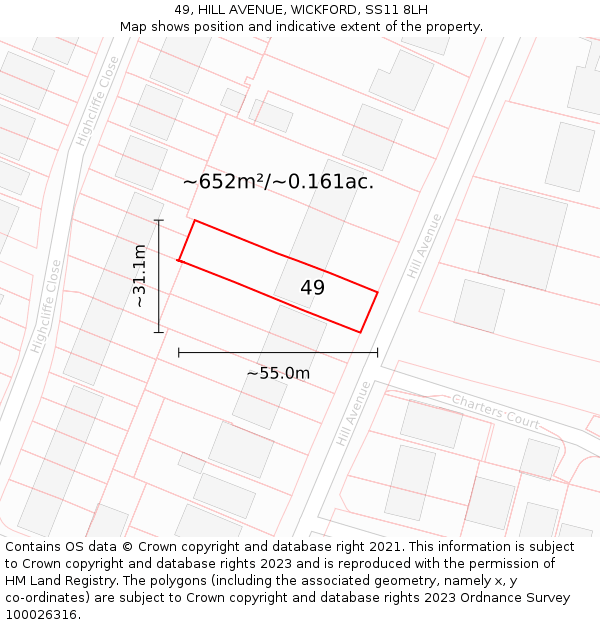 49, HILL AVENUE, WICKFORD, SS11 8LH: Plot and title map