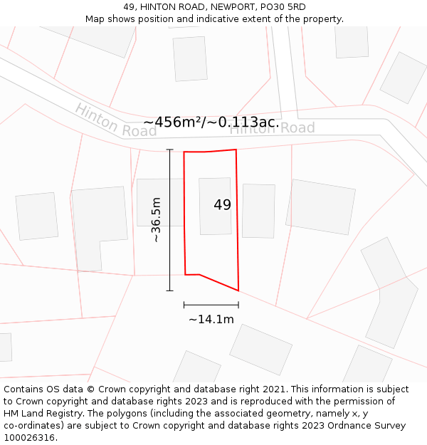 49, HINTON ROAD, NEWPORT, PO30 5RD: Plot and title map