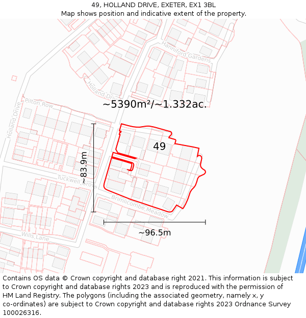 49, HOLLAND DRIVE, EXETER, EX1 3BL: Plot and title map