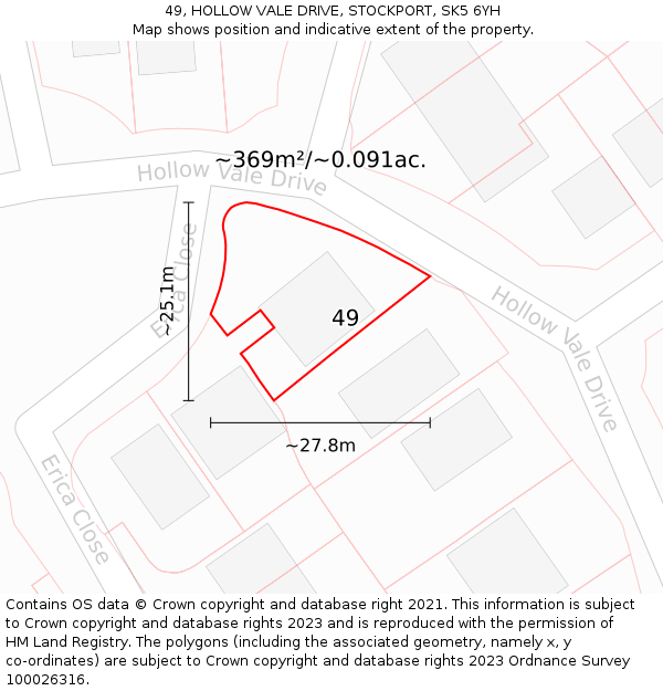 49, HOLLOW VALE DRIVE, STOCKPORT, SK5 6YH: Plot and title map
