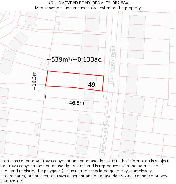 49, HOMEMEAD ROAD, BROMLEY, BR2 8AX: Plot and title map