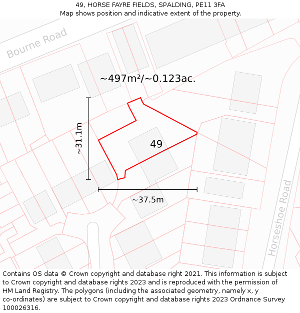 49, HORSE FAYRE FIELDS, SPALDING, PE11 3FA: Plot and title map