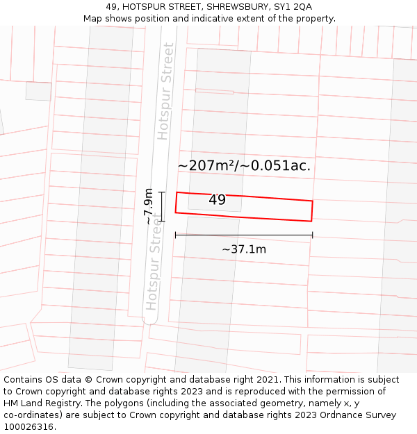 49, HOTSPUR STREET, SHREWSBURY, SY1 2QA: Plot and title map