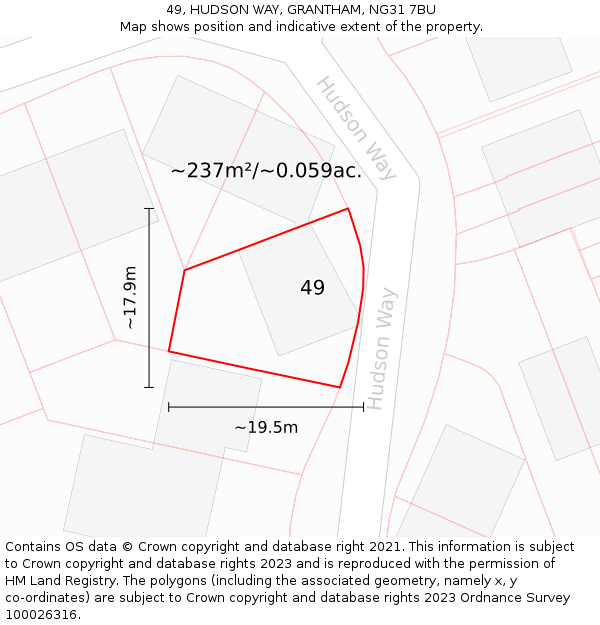 49, HUDSON WAY, GRANTHAM, NG31 7BU: Plot and title map